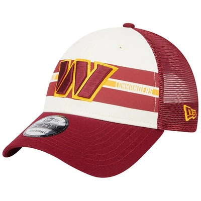 New Era Men's  Cream, Burgundy Washington Commanders Team Stripe Trucker 9forty Snapback Hat In Cream,burgundy