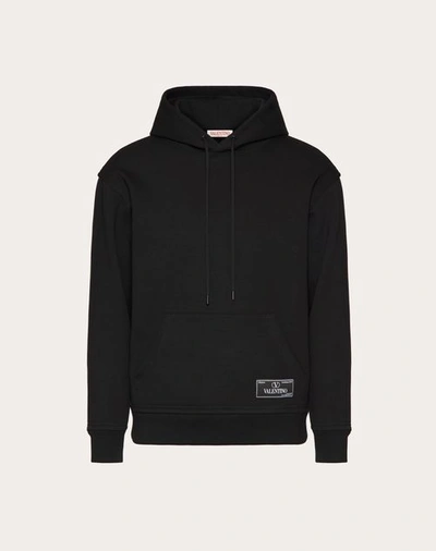 Valentino Technical Cotton Sweatshirt With Hood And Maison  Tailoring Label In Black