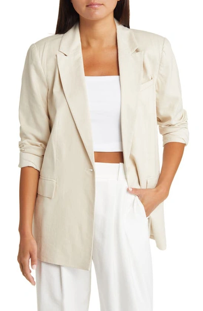 Open Edit Oversize Linen Blend Blazer In Beige Oatmeal