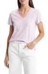 Caslon Short Sleeve V-neck T-shirt In Pink- White Brooke Stripe