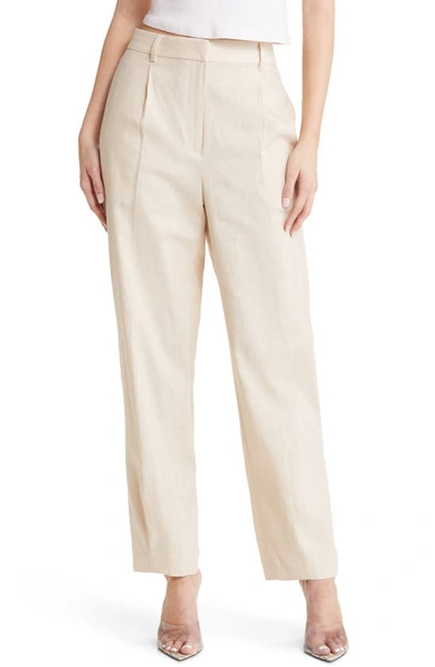 Open Edit Relaxed Fit Linen Blend Pants In Beige Oatmeal