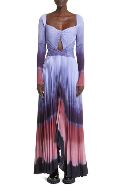 Altuzarra Varvara Pleated Long Sleeve Handkerchief Hem Dress In Orseille Landscape