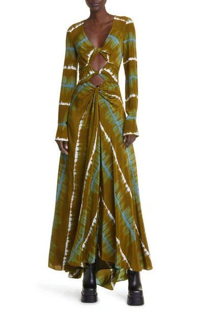 Altuzarra Helenos Long Sleeve Twist Silk Cutout Gown In Kalamata Gradient Shibori