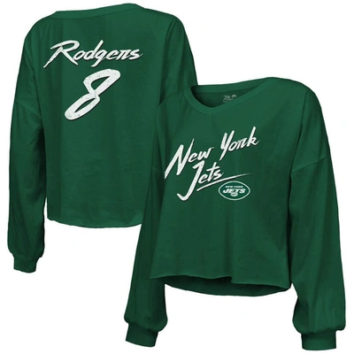 Majestic Threads Aaron Rodgers Green New York Jets Off-shoulder Script Name & Number Long Sleeve T-s