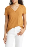 Caslon Short Sleeve V-neck T-shirt In Tan Sugar