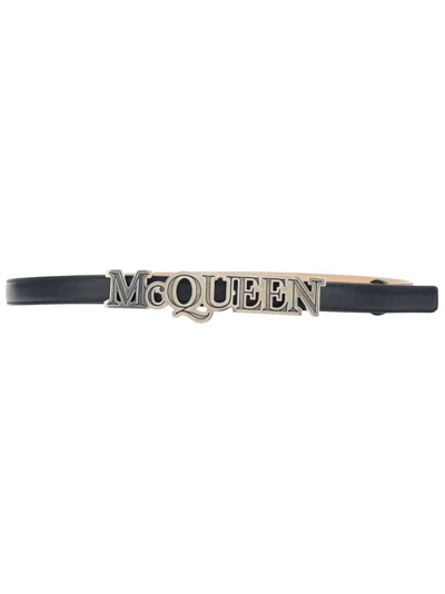 Alexander Mcqueen Logo Plaque Belt In Black