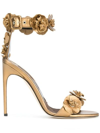 Brian Atwood 3d Flower Detail Sandals In Brown