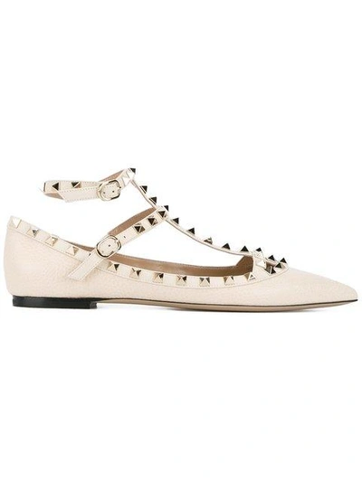 Valentino Garavani Rockstud平底鞋 In Neutrals