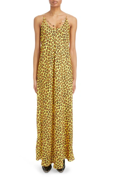 Rabanne Chain-detail Leopard-print Satin Slip Dress In V731 Leopard Pop Movida
