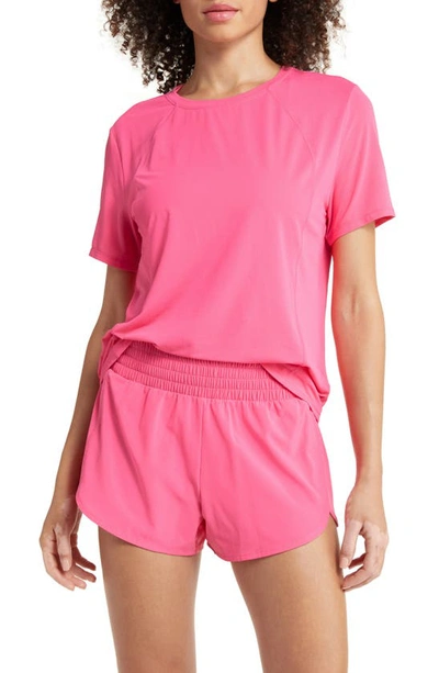 Zella Breeze Thru Mesh Active T-shirt In Pink Caliente