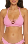 Becca Modern Edge Lace-up Bikini Top In Rosy