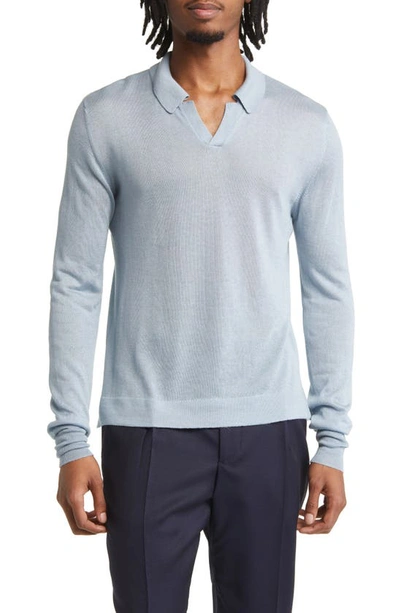 Officine Generale Kit Regular Fit Polo Collar Sweater In Faded Blue