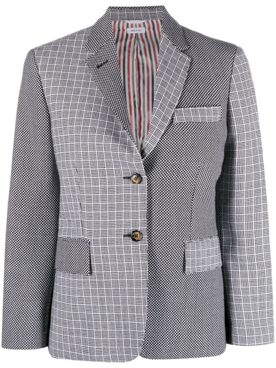 Thom Browne Mix-print Single-breasted Blazer In Black/ White