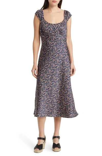 Treasure & Bond Cap Sleeve Satin Dress In Navy Louis Floral