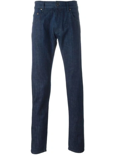 Giorgio Armani Twill Straight-leg Jeans In Solid Blue