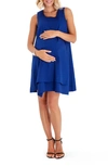 Accouchée Sleeveless Cotton Maternity/nursing Swing Dress In Azure Blue