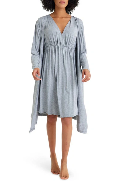 Accouchée Sleep Well Maternity/nursing Nightgown & Robe Set In Grey