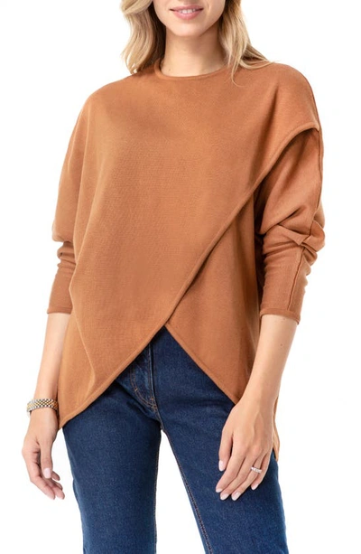 Accouchée Let Loose Crossover Long Sleeve Maternity/nursing Knit Top In Toffee