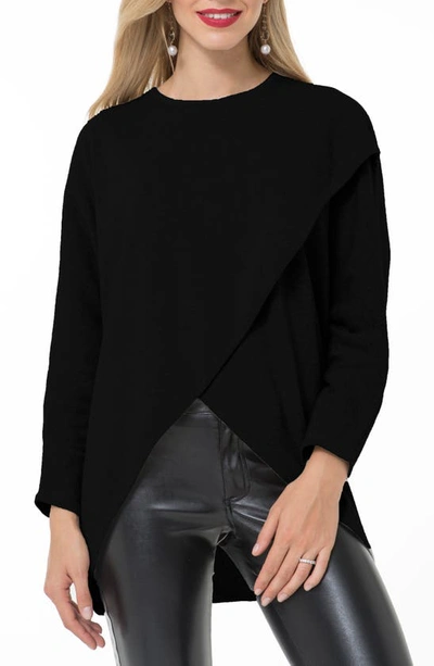 Accouchée Let Loose Crossover Long Sleeve Maternity/nursing Knit Top In Black
