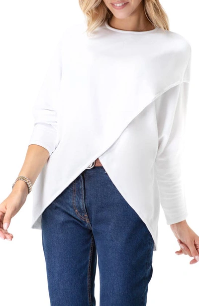 Accouchée Crossover Long Sleeve Maternity/nursing Top In White