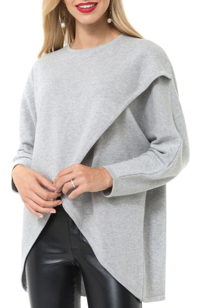 Accouchée Let Loose Crossover Long Sleeve Maternity/nursing Knit Top In Grey