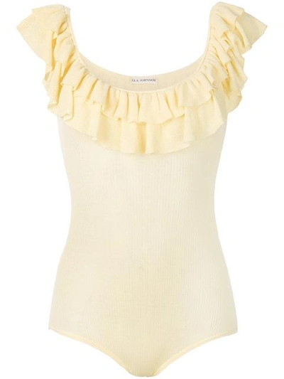 Ulla Johnson Arlee Ruffled Cotton Bodysuit In Yellow