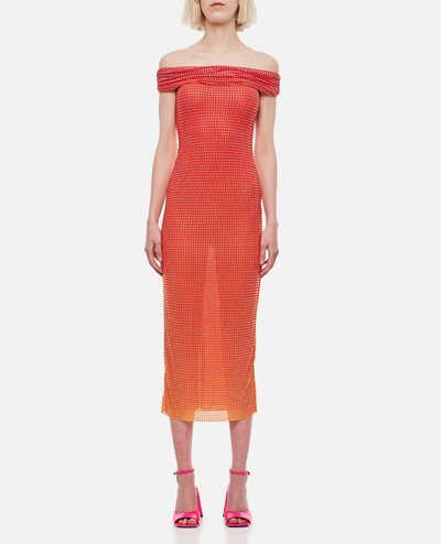 Self-portrait Strass Midi Dress In Orange