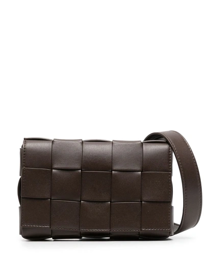 Bottega Veneta Black Cassette Leather Shoulder Bag In Brown