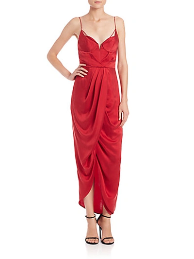 Zimmermann Sueded Silk Balconette Gown In Gloss Rouge | ModeSens