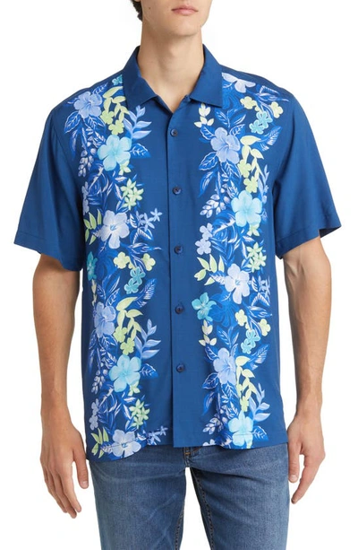 Tommy Bahama Veracruz Cay Olei Floral Short Sleeve Button-up Shirt In Dk Blue Muse