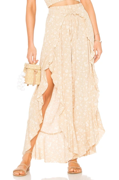 Blue Life Ruffle Culotte In Beige. In Blushing Gardens Taupe