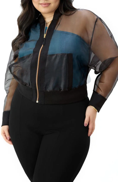 Gstq Sheer Bomber Jacket In Black