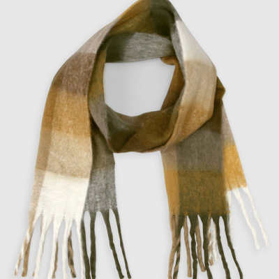 Belle & Bloom Vail Checkered Scarf In Army Green Olive White