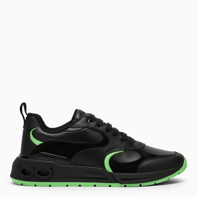 Ferragamo Logo-embossed Leather Sneakers In Black