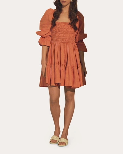 Vasiliki Amelia Ruched Mini Linen Dress In Orange