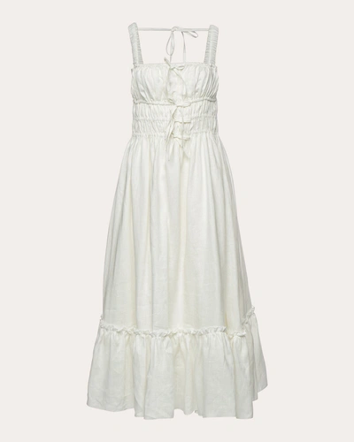 Vasiliki Amara Ruched Midi Linen Dress In White