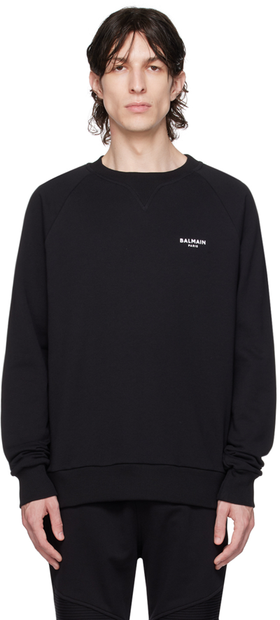 Balmain Crew-neck Sweatshirt With Flocked Logo In Black