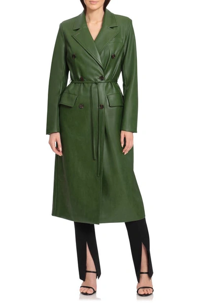 Avec Les Filles Water Resistant Faux Leather Trench Coat In Kelly Green