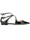 Jimmy Choo Women's Lancer Patent Leather Ankle Strap Flats In Black