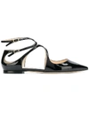 Jimmy Choo Women's Lancer Patent Leather Ankle Strap Flats In Black (black)