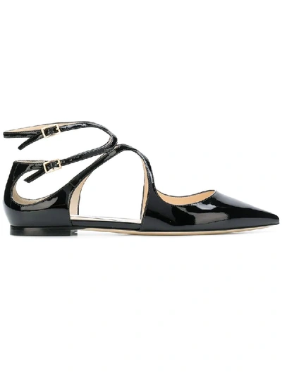 Jimmy Choo Women's Lancer Patent Leather Ankle Strap Flats In Black