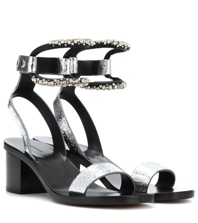 Isabel Marant Jelipa Crystal-embellished Metallic Leather Sandals In Silver