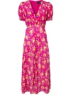 Saloni Lea Floral-print Silk Crepe De Chine Midi Dress In Shocking Pink