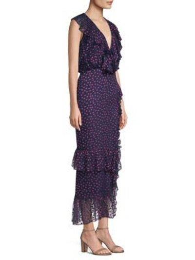 Saloni Anita Silk Midi Dress In Navy Magenta