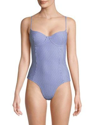 Solé East Isabella One-piece Swimsuit In Blue White Seer Sucker