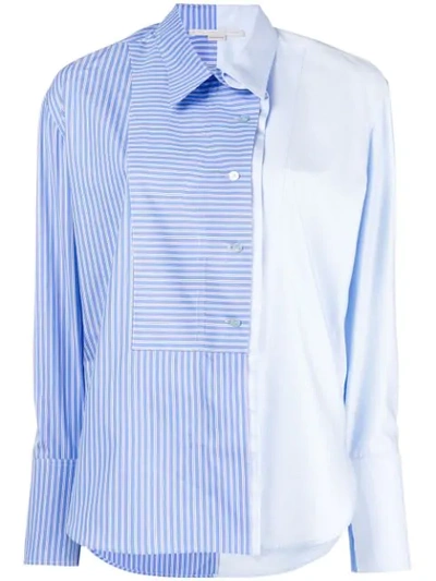 Stella Mccartney Two-tone Zip Front Poplin Shirt In 4900 - Sky Blue