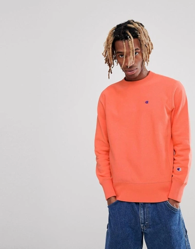 Champion Reverse Weave Sweatshirt With Small Logo In Coral - Pink