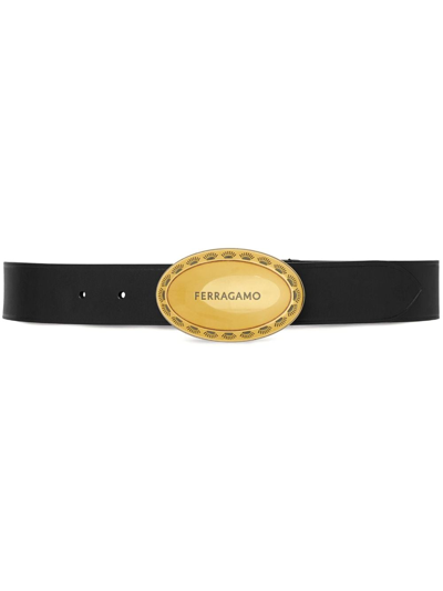 Ferragamo Men's Oval Buckle Leather Belt In Nero