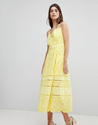 Three Floor Lace Midi Dress-yellow | ModeSens