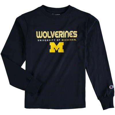 Champion Kids' Youth  Navy Michigan Wolverines Jersey Long Sleeve T-shirt